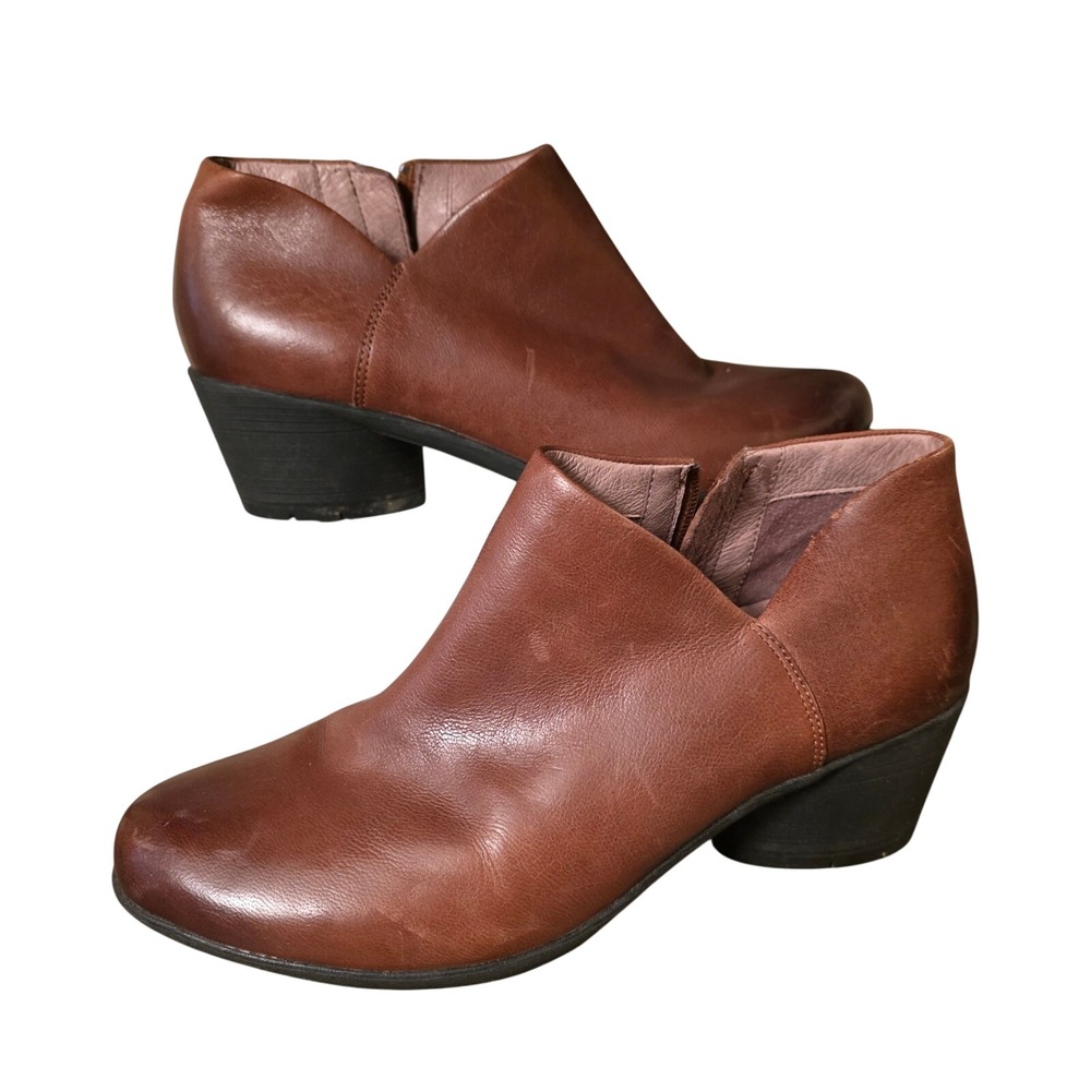 Dansko Brown Leather Ankle Boots Side Zip Block Heel Women Size 40 EU 9.5 US